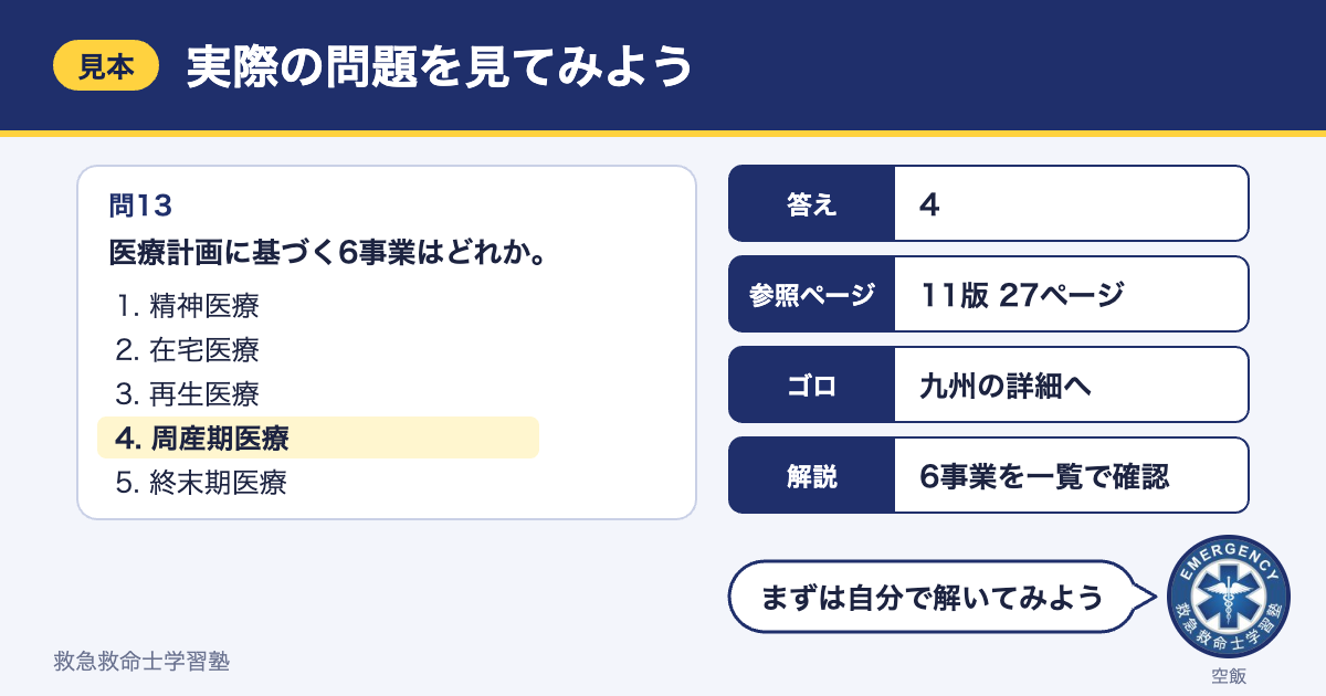 問題集830の問題の見本（問題・答え・参照ページ・ゴロ・解説）